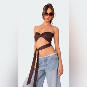 Edikted Brown Wrap Tie Bandeau Top